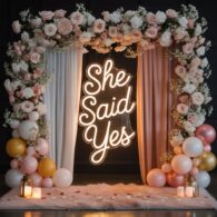 She Said Yes Neon Backdrop Setup